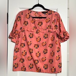 Vero Moda Pink Ruffled Flower Print Blouse (Large)